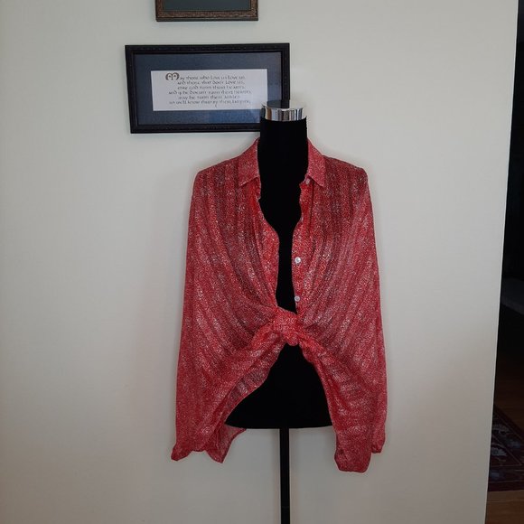 Bucket List Lightweight Button Down Batwing Blouse - Picture 7 of 10